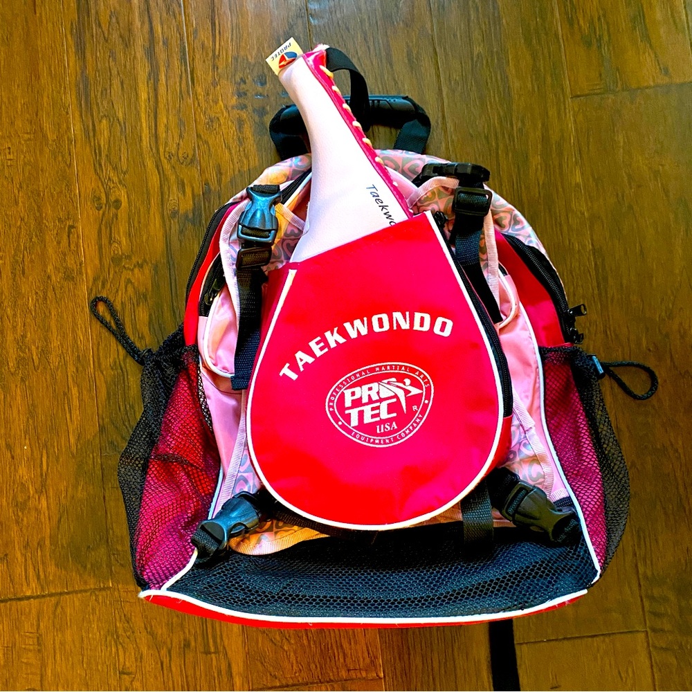 Protec USA Taekwondo Princess Version Pink Sparring Backpack with Kick Pad